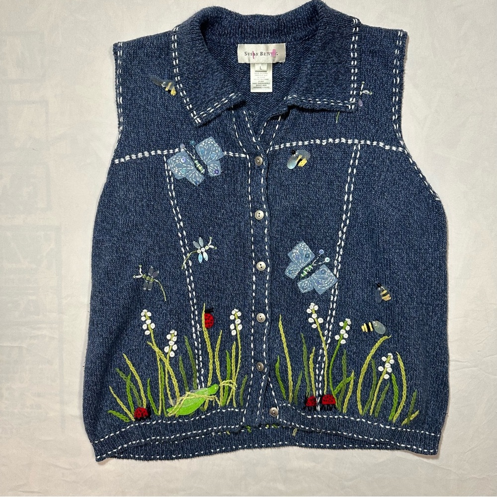 Vintage 90’s Susan Bristol spring embroidered vest women’s Large